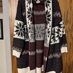 Maurices Black, Cream, and Red Snowflake Cardigan